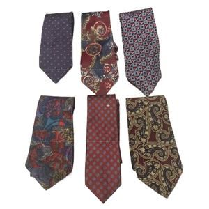 6 Wine Red Silver Gray Polka Dot Floral Paisley Vintage & Newer Mens Neck Ties
